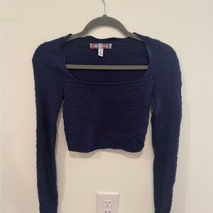 Urban Outfitters Navy Textured Knit Cropped Long Sleeve Sweater Small